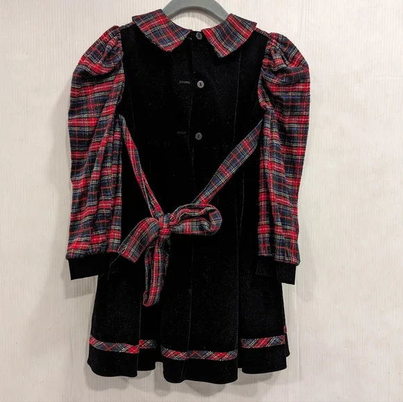 VINTAGE Jo Lene girls red plaid & black velvet holiday Christmas dress - Picture 8 of 11